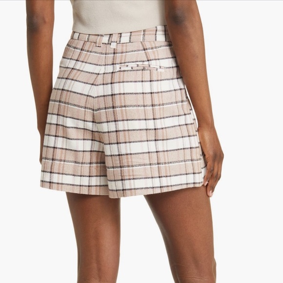 Treasure & Bond Plaid Pleated Cotton Blend Women's Shorts - Picture 2 of 5